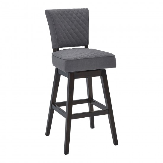 Gia 30" Bar Height Swivel Grey Fabric and Espresso Wood Bar Stool