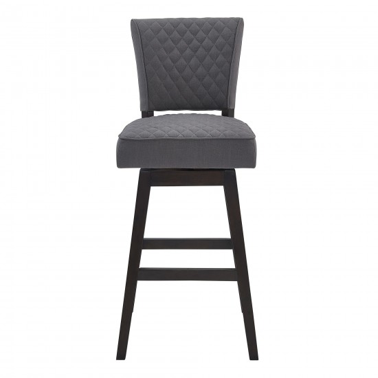 Gia 30" Bar Height Swivel Grey Fabric and Espresso Wood Bar Stool