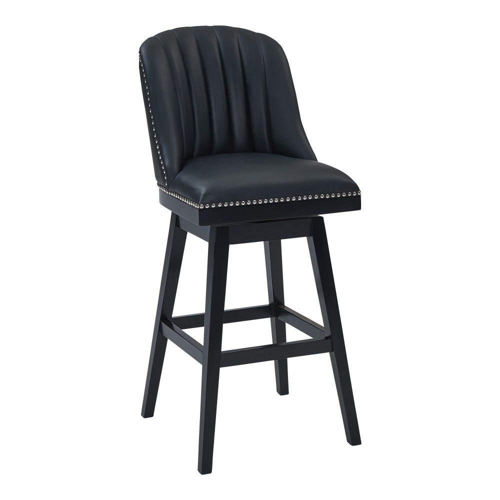 Journey 26" Counter Height Swivel Black Faux Leather and Black Wood Bar Stool