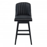 Journey 26" Counter Height Swivel Black Faux Leather and Black Wood Bar Stool