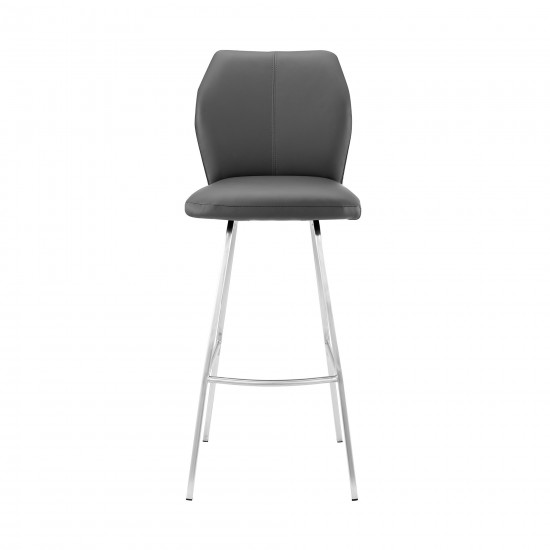 Tandy Gray Faux Leather and Brushed Stainless Steel 30" Bar Stool