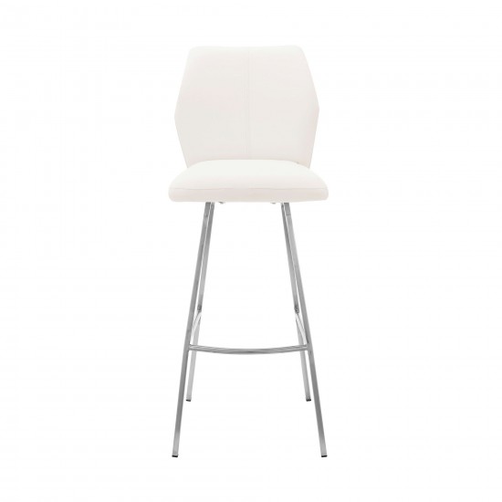 Tandy White Faux Leather and Brushed Stainless Steel 26" Counter Stool