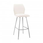 Tandy White Faux Leather and Brushed Stainless Steel 30" Bar Stool