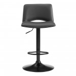 Thierry Adjustable Swivel Gray Faux Leather and Black Metal Bar Stool