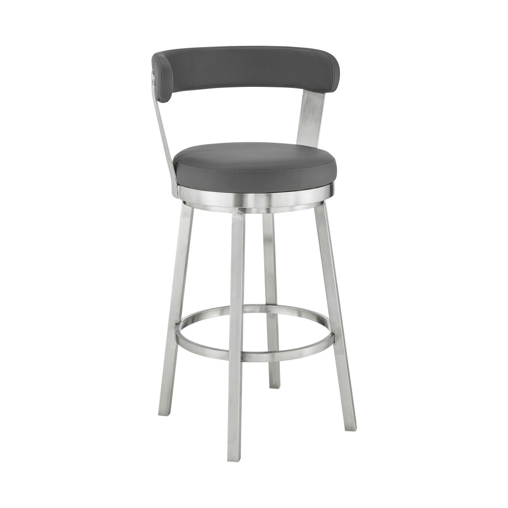 Bryant 26" Counter Height Swivel Gray Faux Leather Bar Stool