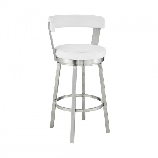 Bryant 30" Bar Height Swivel White Faux Leather Bar Stool