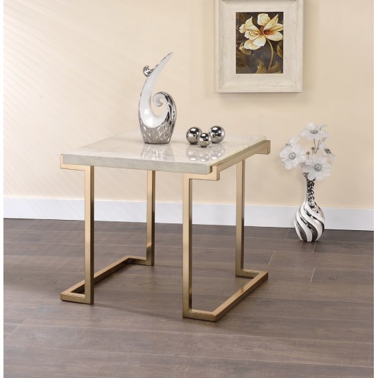 ACME Boice II End Table, Faux Marble & Champagne