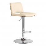 Thierry Adjustable Swivel Cream Faux Leather with Walnut Back & Chrome Bar Stool