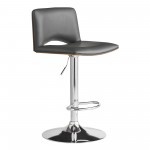 Thierry Adjustable Swivel Gray Faux Leather with Walnut Back & Chrome Bar Stool
