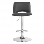 Thierry Adjustable Swivel Gray Faux Leather with Walnut Back & Chrome Bar Stool