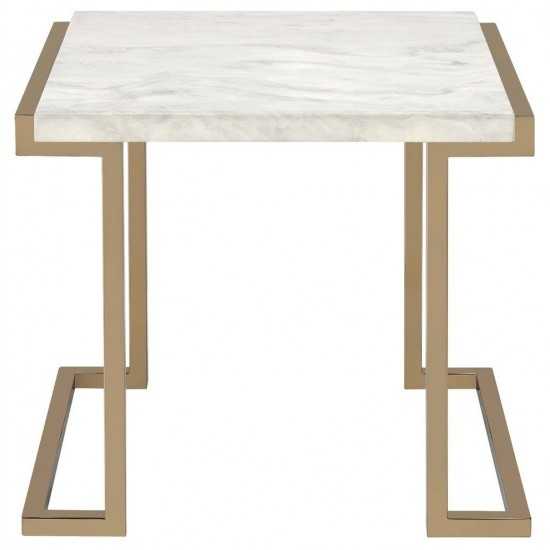 ACME Boice II End Table, Faux Marble & Champagne