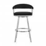 Chelsea 30" Black Faux Leather and Brushed Stainless Steel Swivel Bar Stool