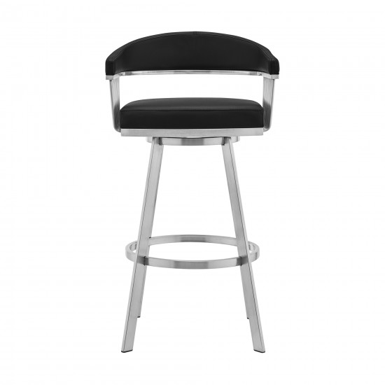 Chelsea 30" Black Faux Leather and Brushed Stainless Steel Swivel Bar Stool