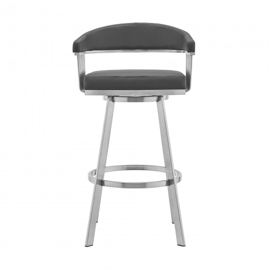 Chelsea 30" Gray Faux Leather and Brushed Stainless Steel Swivel Bar Stool