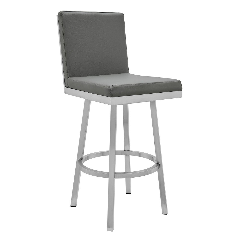 Gem 26" Swivel Modern Metal and Gray Faux Leather Bar and Counter Stool