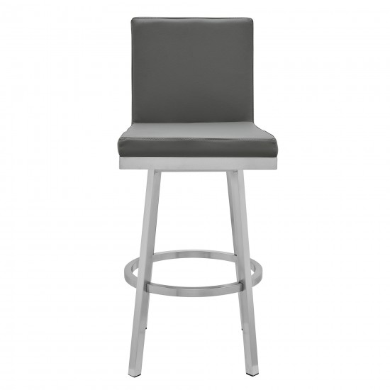 Gem 26" Swivel Modern Metal and Gray Faux Leather Bar and Counter Stool