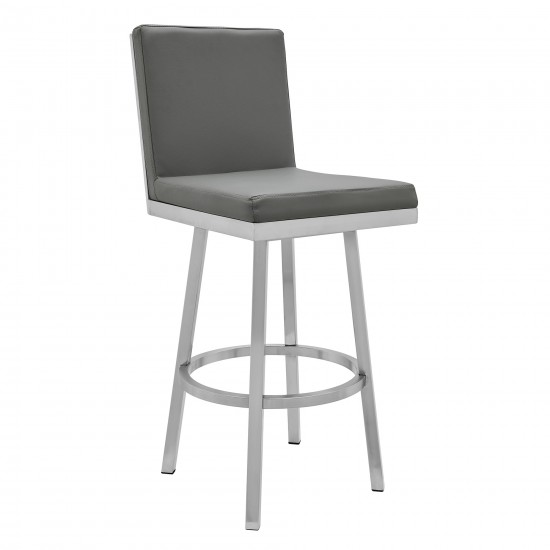 Gem 30" Swivel Modern Metal and Gray Faux Leather Bar and Counter Stool