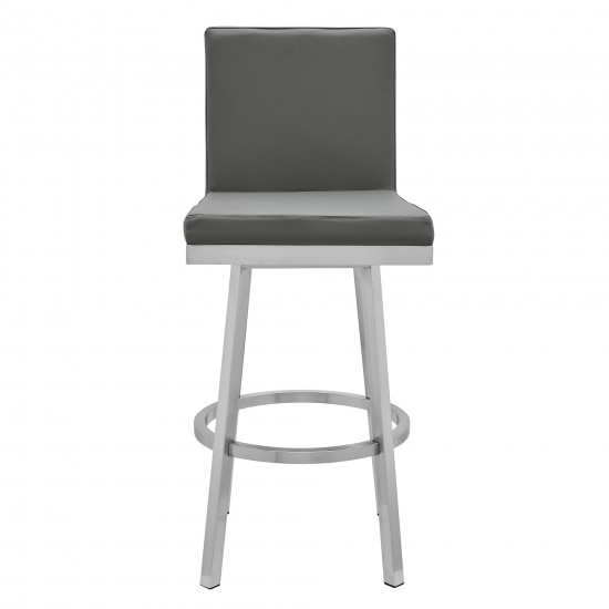Gem 30" Swivel Modern Metal and Gray Faux Leather Bar and Counter Stool