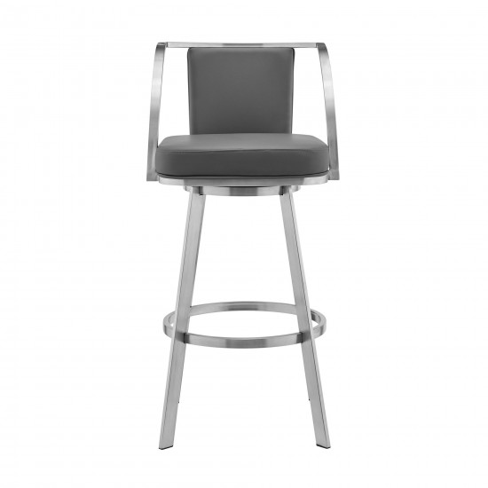 Livingston 26" Gray Faux Leather and Brushed Stainless Steel Swivel Bar Stool