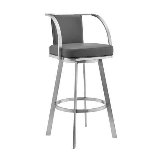 Livingston 30" Gray Faux Leather and Brushed Stainless Steel Swivel Bar Stool