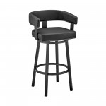 Lorin 26" Counter Height Swivel Bar Stool in Black Finish and Black Faux Leather
