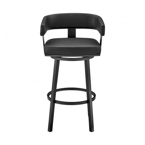 Lorin 30" Bar Height Swivel Bar Stool in Black Finish and Black Faux Leather