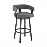 Lorin 26" Counter Height Swivel Bar Stool in Black Finish and Gray Faux Leather