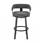 Lorin 26" Counter Height Swivel Bar Stool in Black Finish and Gray Faux Leather