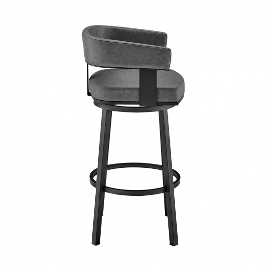 Lorin 26" Counter Height Swivel Bar Stool in Black Finish and Gray Faux Leather