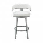 Lorin 30" Bar Height Swivel Bar Stool in Silver Finish with White Faux Leather