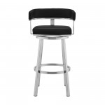 Lorin 26" Black Faux Leather and Brushed Stainless Steel Swivel Bar Stool