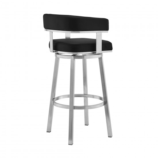 Lorin 26" Black Faux Leather and Brushed Stainless Steel Swivel Bar Stool