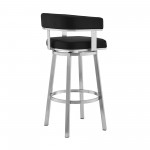 Lorin 30" Black Faux Leather and Brushed Stainless Steel Swivel Bar Stool