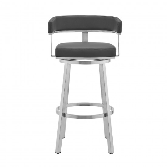 Lorin 26" Gray Faux Leather and Brushed Stainless Steel Swivel Bar Stool