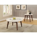 ACME Gasha End Table, White Marble & Walnut