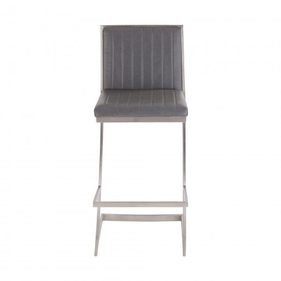 Marc 30" Vintage Gray Faux Leather and Brushed Stainless Steel Bar Stool