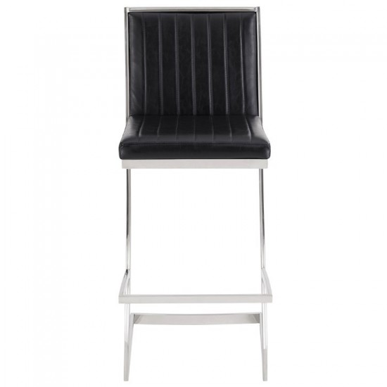 Marc 30" Vintage Black Faux Leather and Brushed Stainless Steel Bar Stool