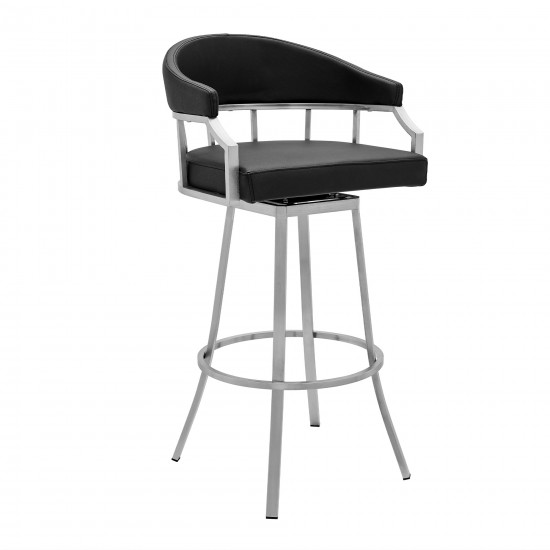 Valerie 30" Bar Height Swivel Modern Black Faux Leather Bar and Counter Stool