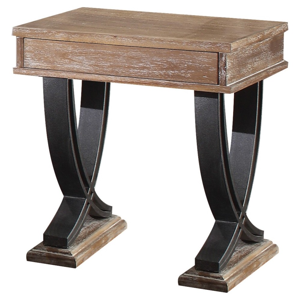 ACME Pellio End Table, Antique Oak & Black