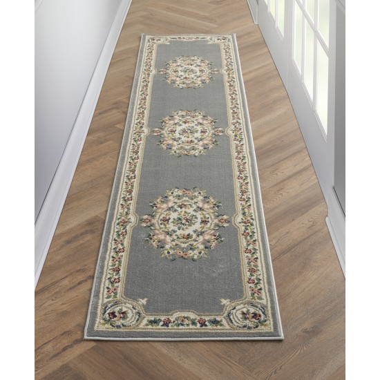 Nourison Aubusson ABS1 Runner Rug, Grey, 2'2" x 7'6"