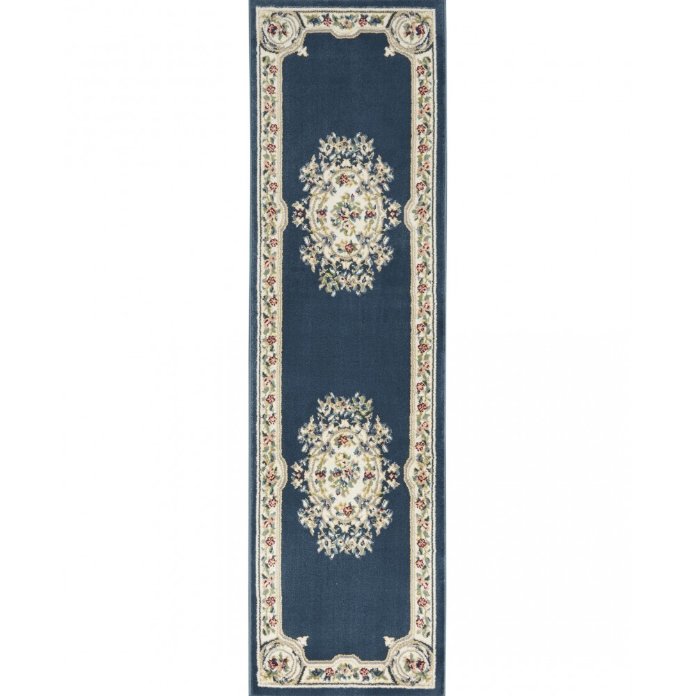 Nourison Aubusson ABS1 Runner Rug, Navy, 2'2" x 12'