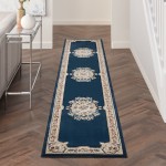 Nourison Aubusson ABS1 Runner Rug, Navy, 2'2" x 12'