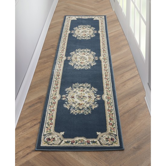 Nourison Aubusson ABS1 Runner Rug, Navy, 2'2" x 7'6"