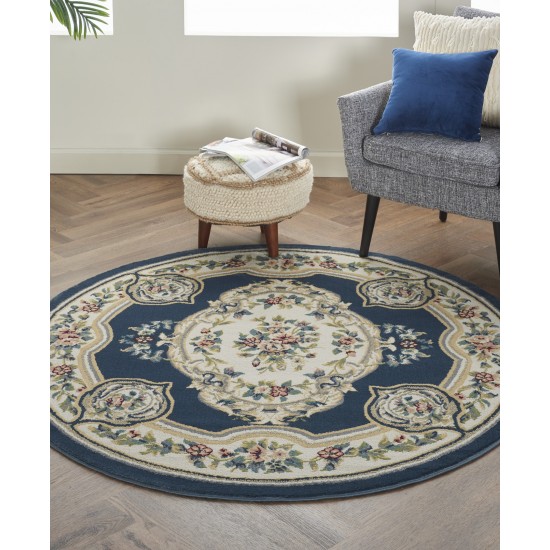 Nourison Aubusson ABS1 Area Rug, Navy, 5'3" x Round