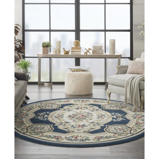 Nourison Aubusson ABS1 Area Rug, Navy, 7'10" x Round