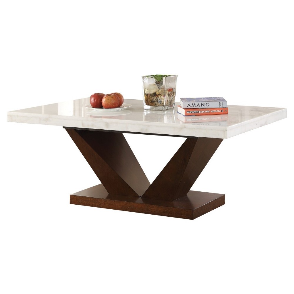 ACME Forbes Coffee Table, White Marble & Walnut
