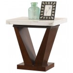 ACME Forbes End Table, White Marble & Walnut