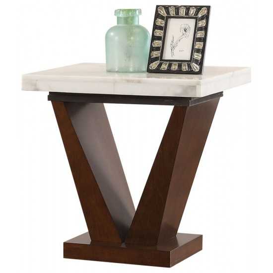 ACME Forbes End Table, White Marble & Walnut