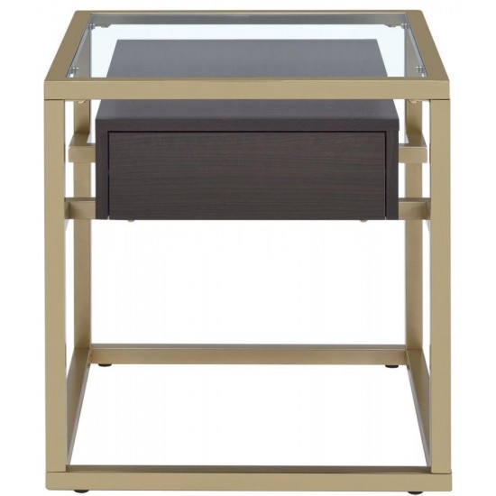 ACME Yumia End Table, Gold & Clear Glass