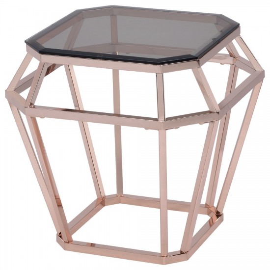 ACME Clifton End Table, Rose Gold & Smoky Glass